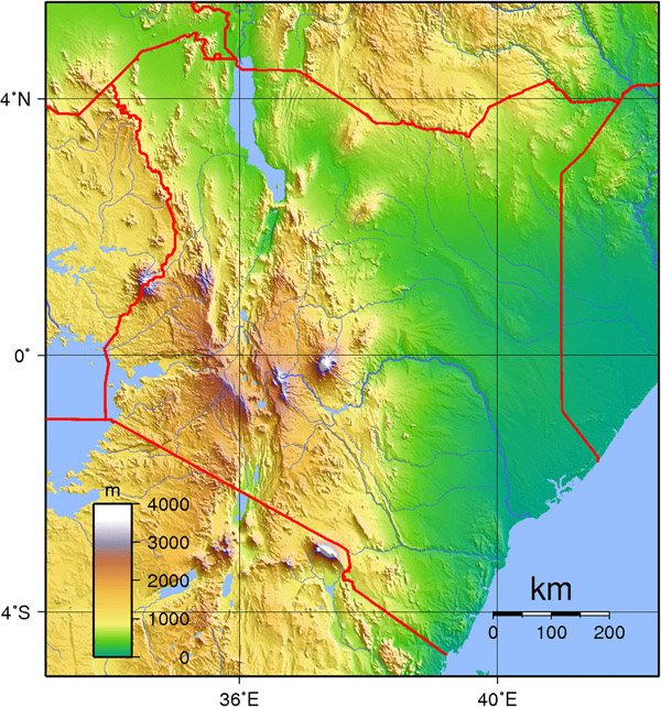 Large detailed Kenya topographical map. Kenya large detailed topographical map.
