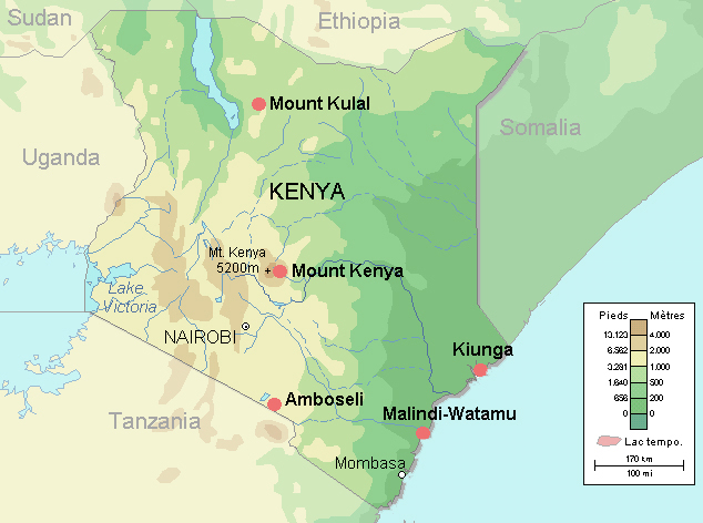 Physical map of Kenya. Kenya physical map.