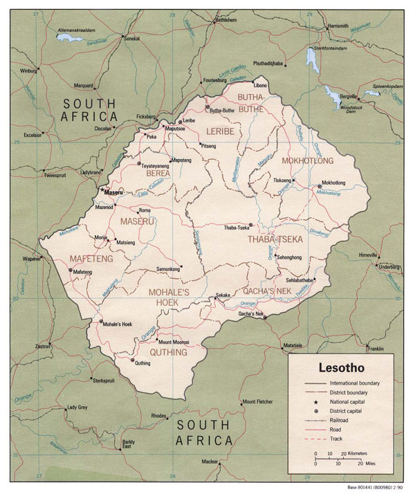 Detailed political and administrative map of Lesotho.
