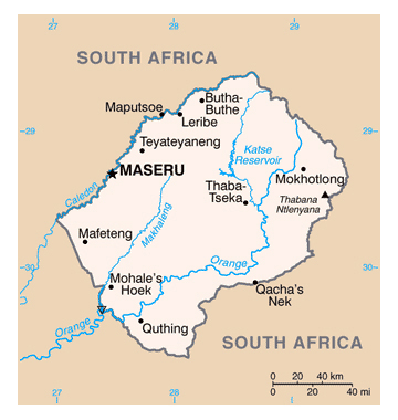 Map of Lesotho. Lesotho map.