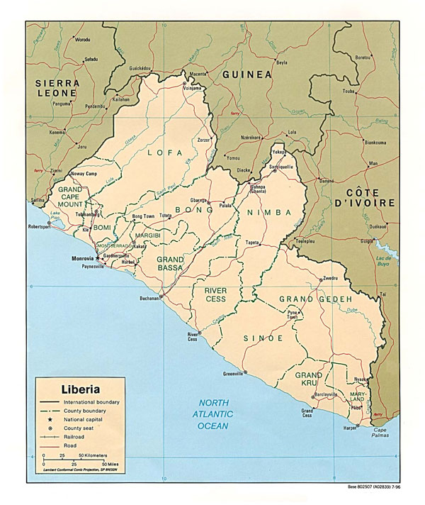 Detailed political and administrative map of Liberia.
