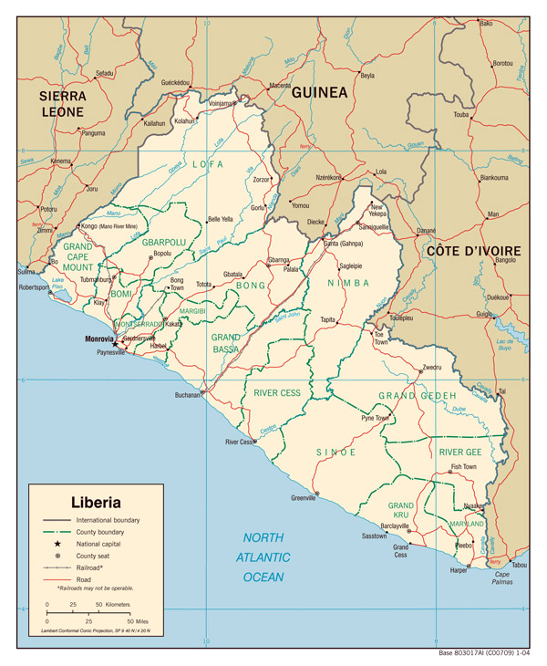 Detailed political map of Liberia. Liberia detailed political map.