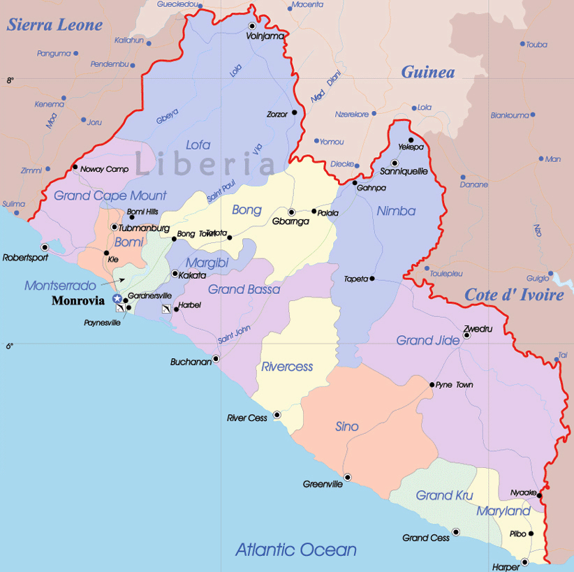 Political Map Of Liberia Liberia Detailed Political Map. Detailed Political Map Of Liberia |  Vidiani.com | Maps Of All Countries In One Place