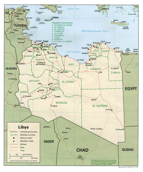 Detailed political and administrative map of Libya.