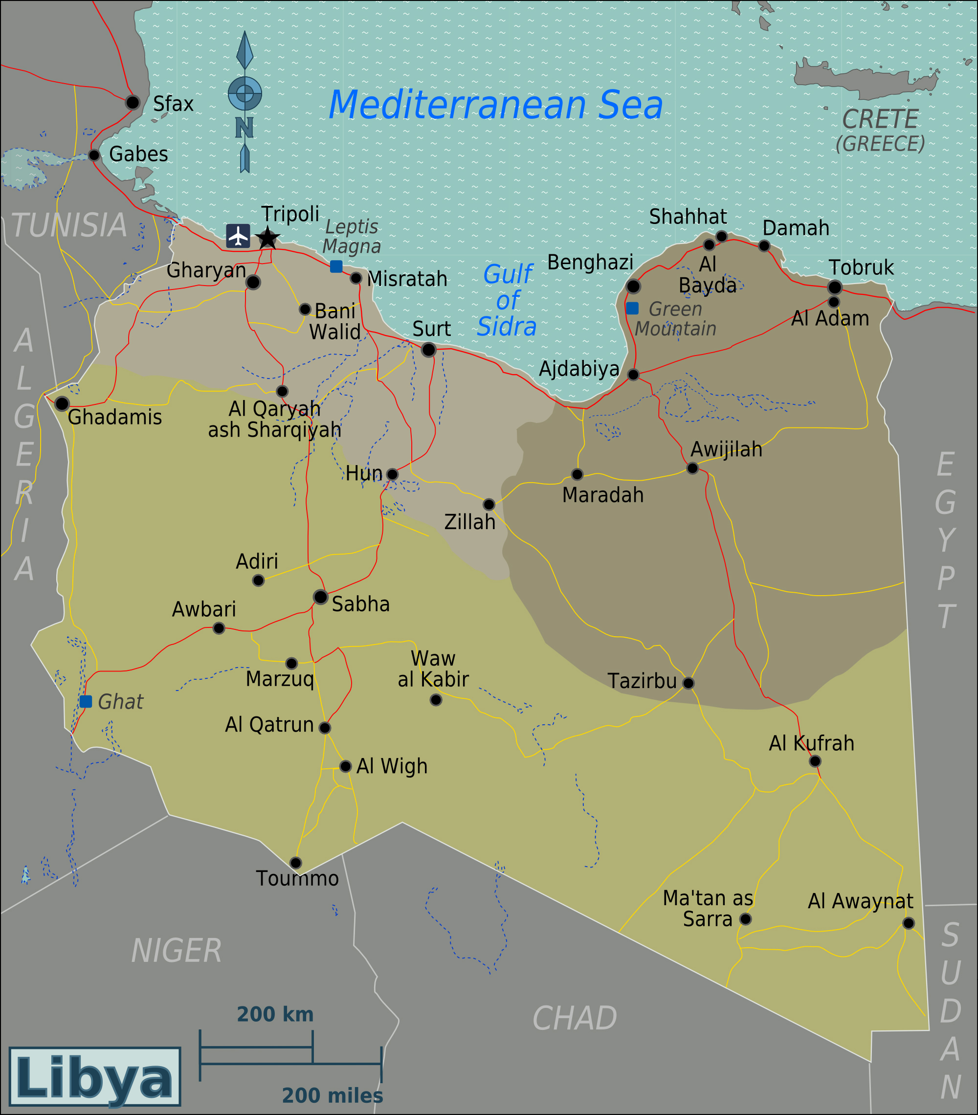 Detailed Regions Map Of Libya With All Cities Libya Detailed Regions
