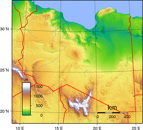 Detailed topographical map of Libya. Libya detailed topographical map.