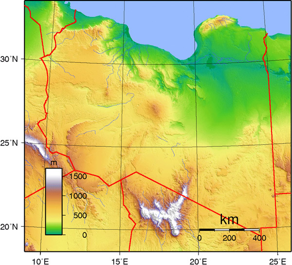 Detailed topographical map of Libya. Libya detailed topographical map Maps of