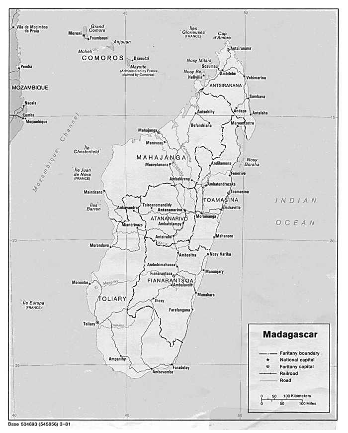 Administrative map of Madagascar. Madagascar administrative map.