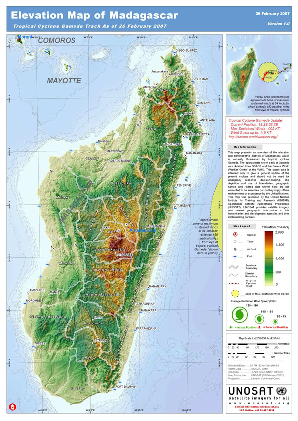 Large detailed elevation map of Madagascar.