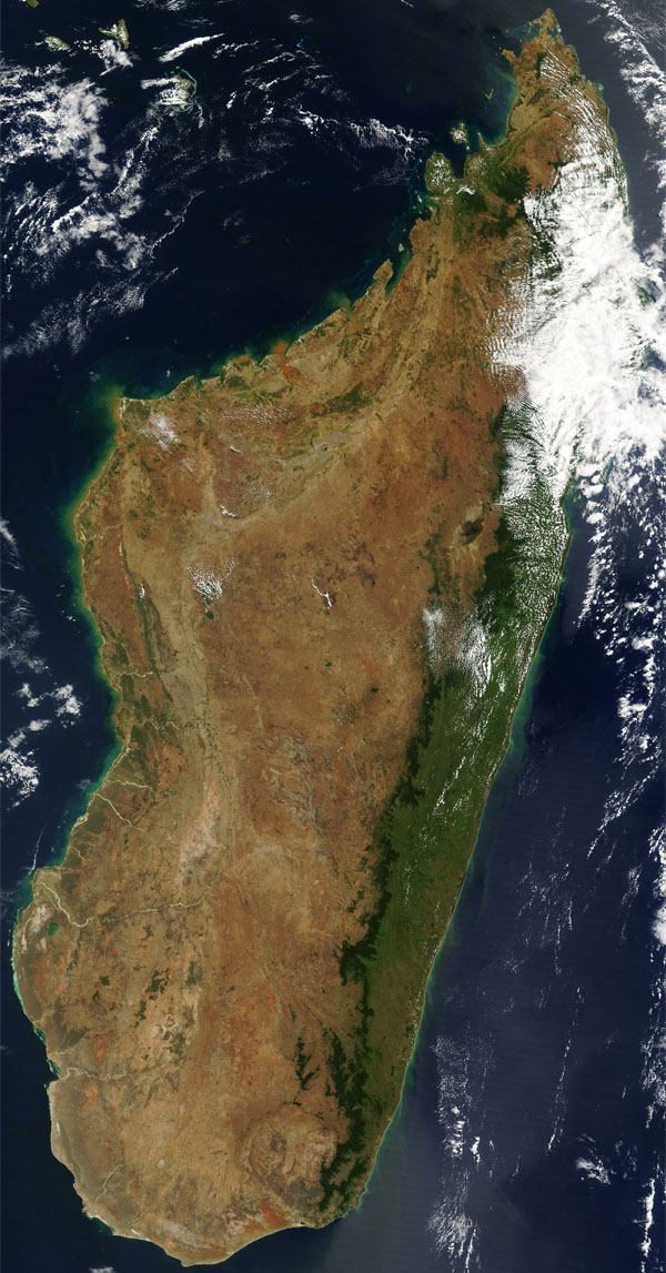 Madagascar large detailed satellite map.