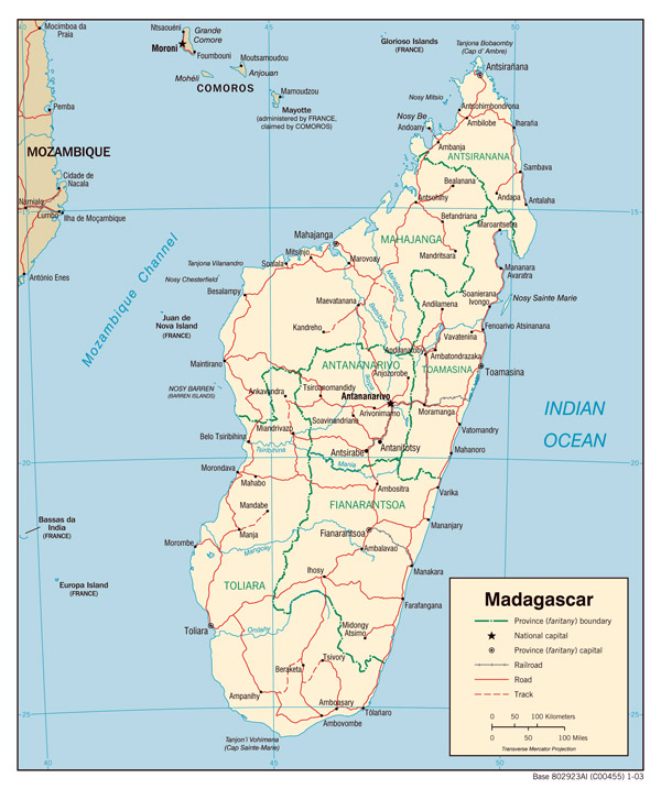 Political map of Madagascar with all cities.