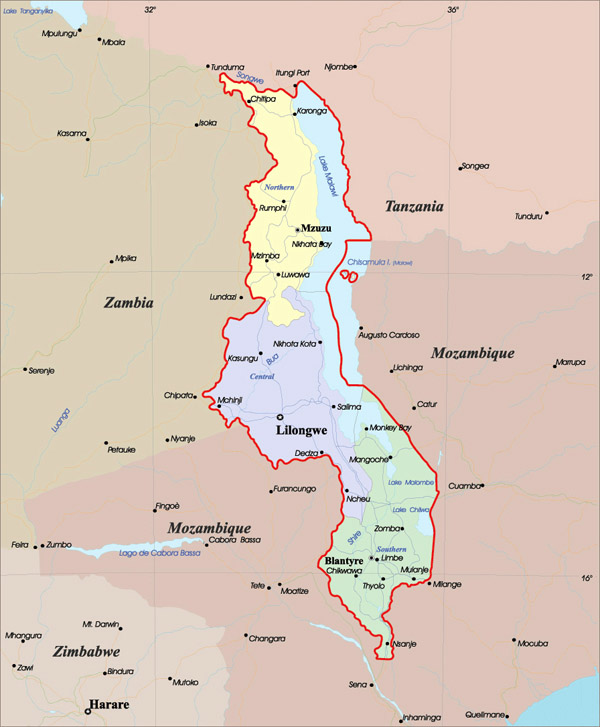 Detailed administrative map of Malawi. Malawi detailed administrative map.