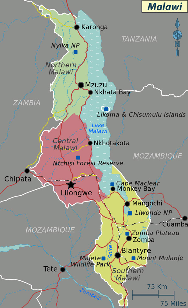 Detailed map of Malawi. Malawi detailed map.