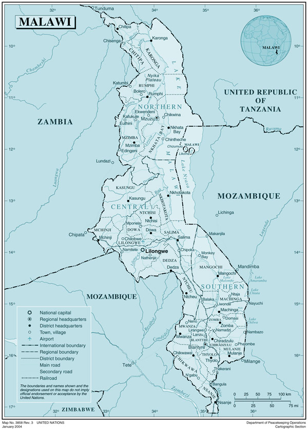 Malawi large detailed political and administrative map with all cities, roads and airports.