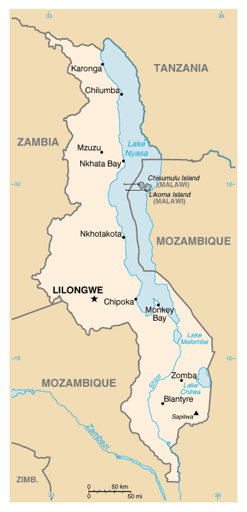 Map of Malawi. Malawi map.