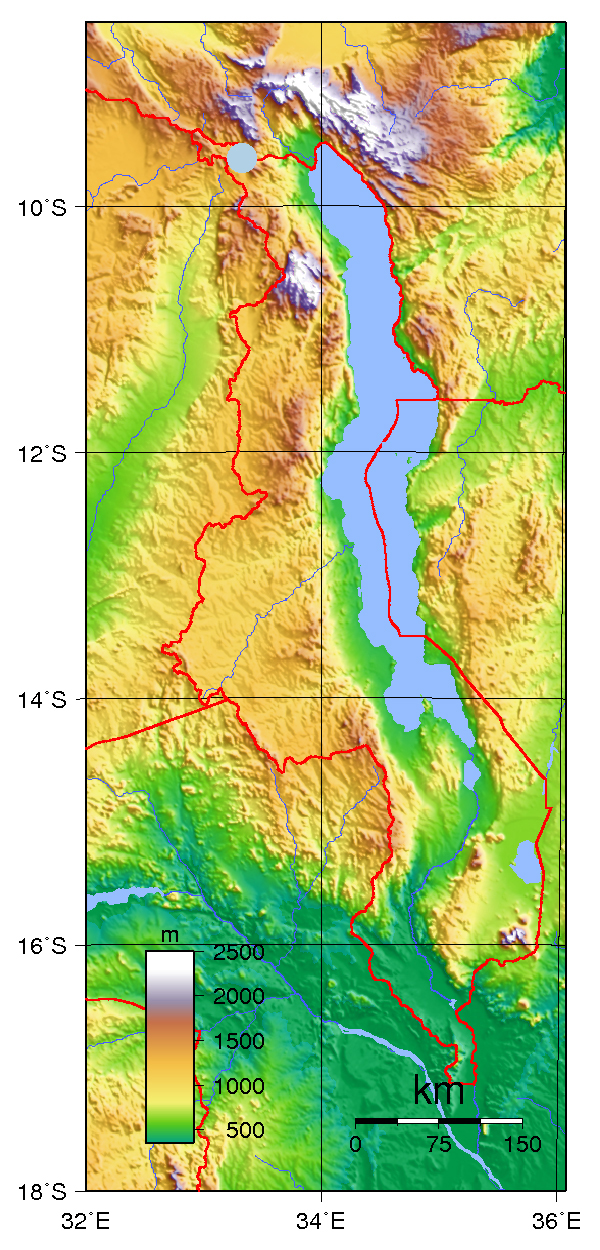 Physical map of Malawi. Malawi physical map.