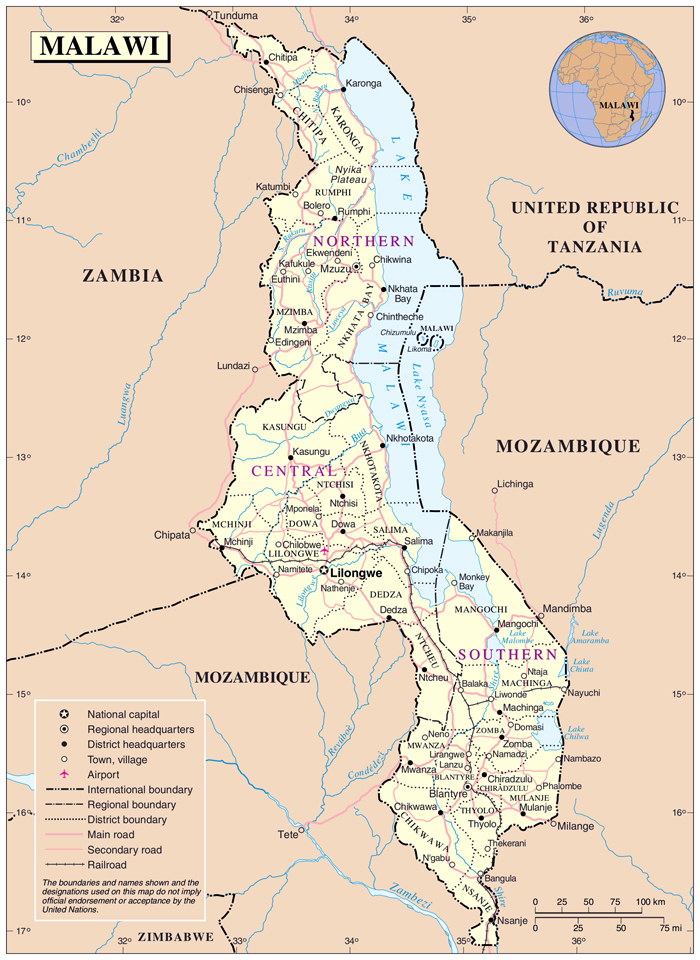 Political and administrative map of Malawi. Malawi political and administrative map.