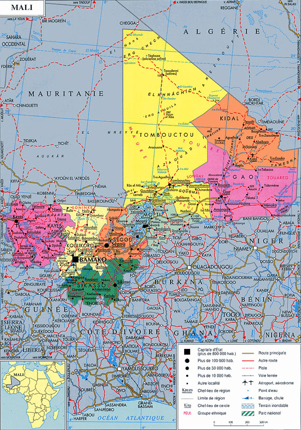 Detailed administrative map of Mali. Mali detailed administrative map.