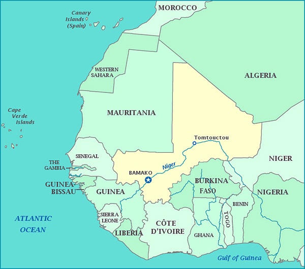 Detailed political map of Mali. Mali detailed political map.