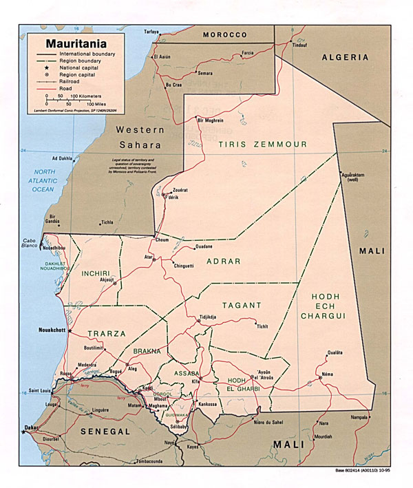 Detailed political and administrative map of Mauritania.