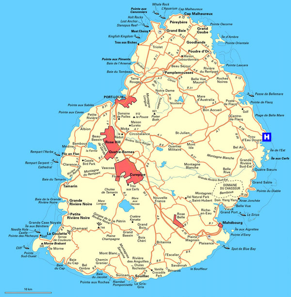 Detailed road map of Mauritius. Mauritius detailed road map.