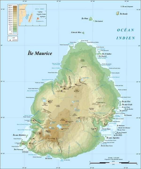 Large detailed physical map of Mauritius. Mauritius large detailed physical map.