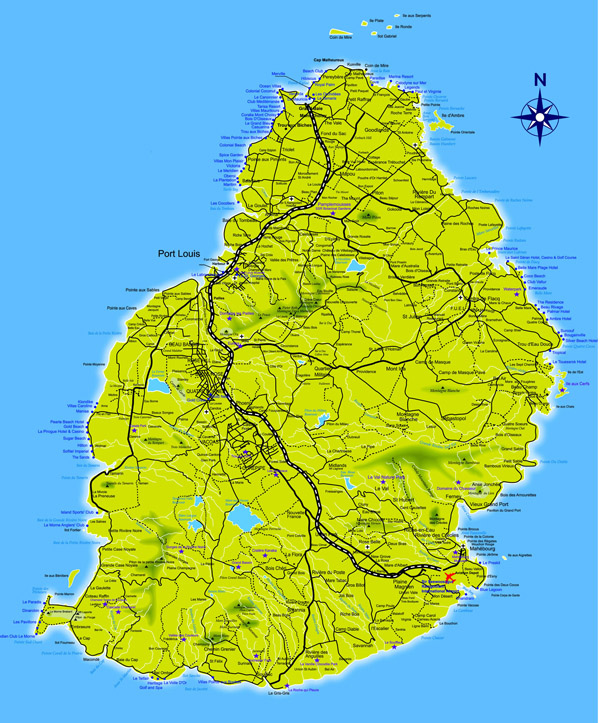 Large detailed road map of Mauritius. Mauritius large detailed road map.