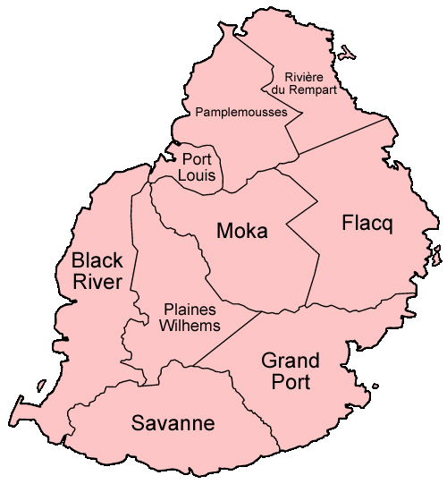 Mauritius districts named map. Districts named map of Mauritius.