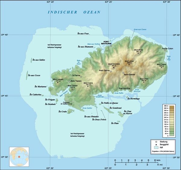 Rodrigues Island topographic map de. Topographic map Rodrigues Island de.