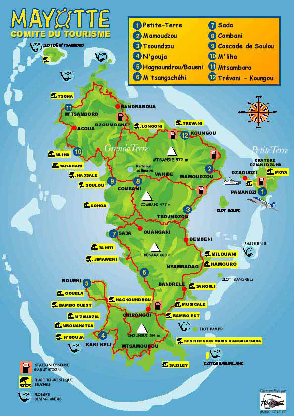 Detailed tourist map of Mayotte Island. Mayotte Island detailed tourist map.