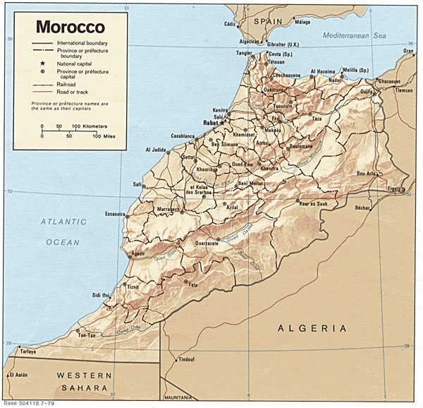 Detailed relief and political map of Morocco. Morocco detailed relief and political map.