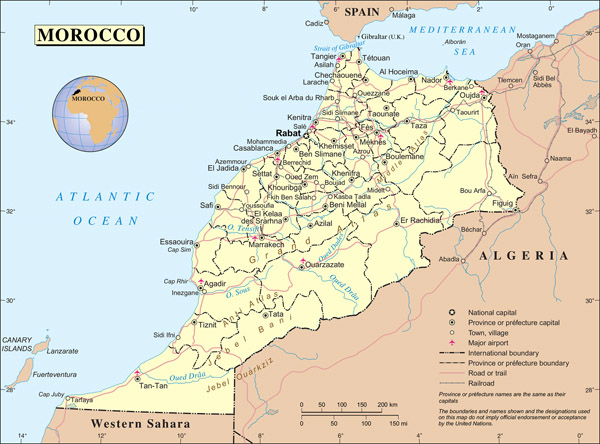 Political and administrative map of Morocco. Morocco political and administrative map.