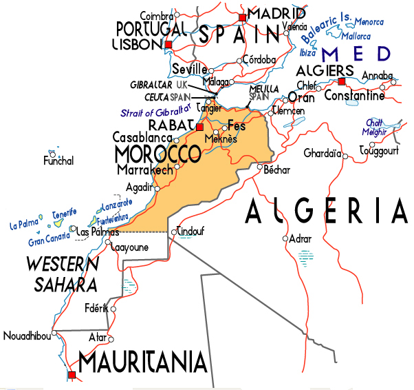Map Morocco Neighbouring Countries