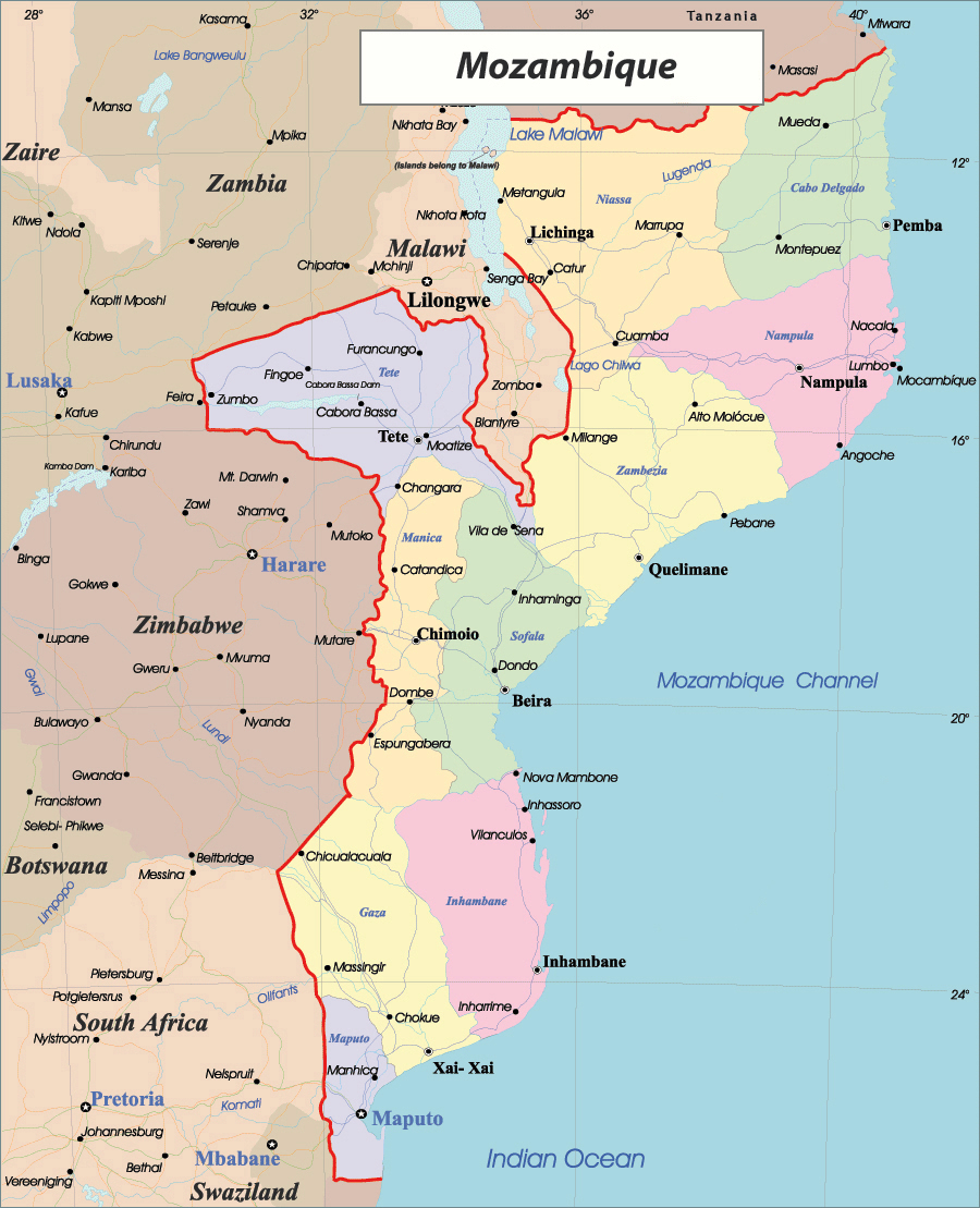 Detailed administrative map of Mozambique. Mozambique detailed
