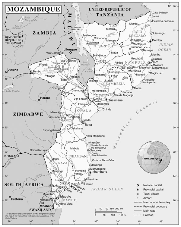 Detailed political map of Mozambique. Mozambique detailed political map.