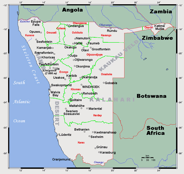 Detailed map of Namibia. Namibia detailed map.