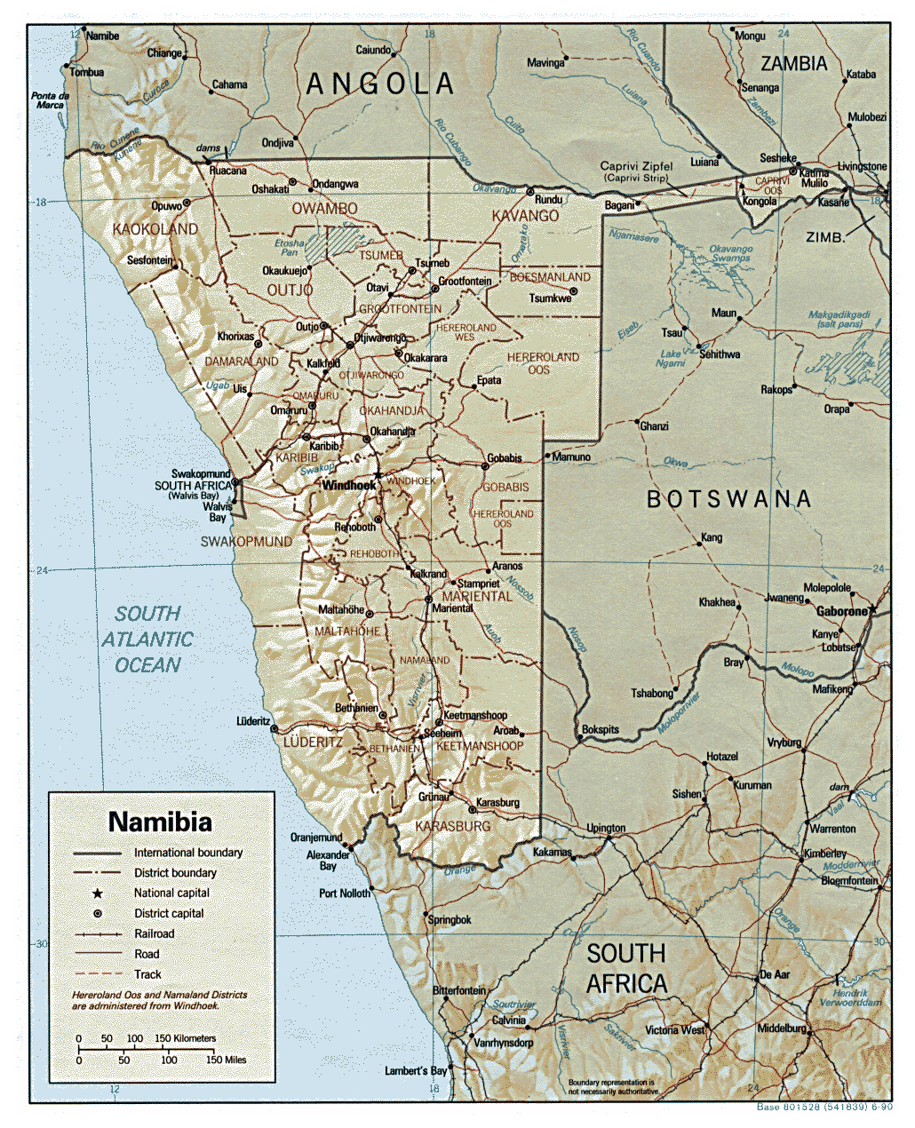 Detailed Relief And Administrative Map Of Namibia 