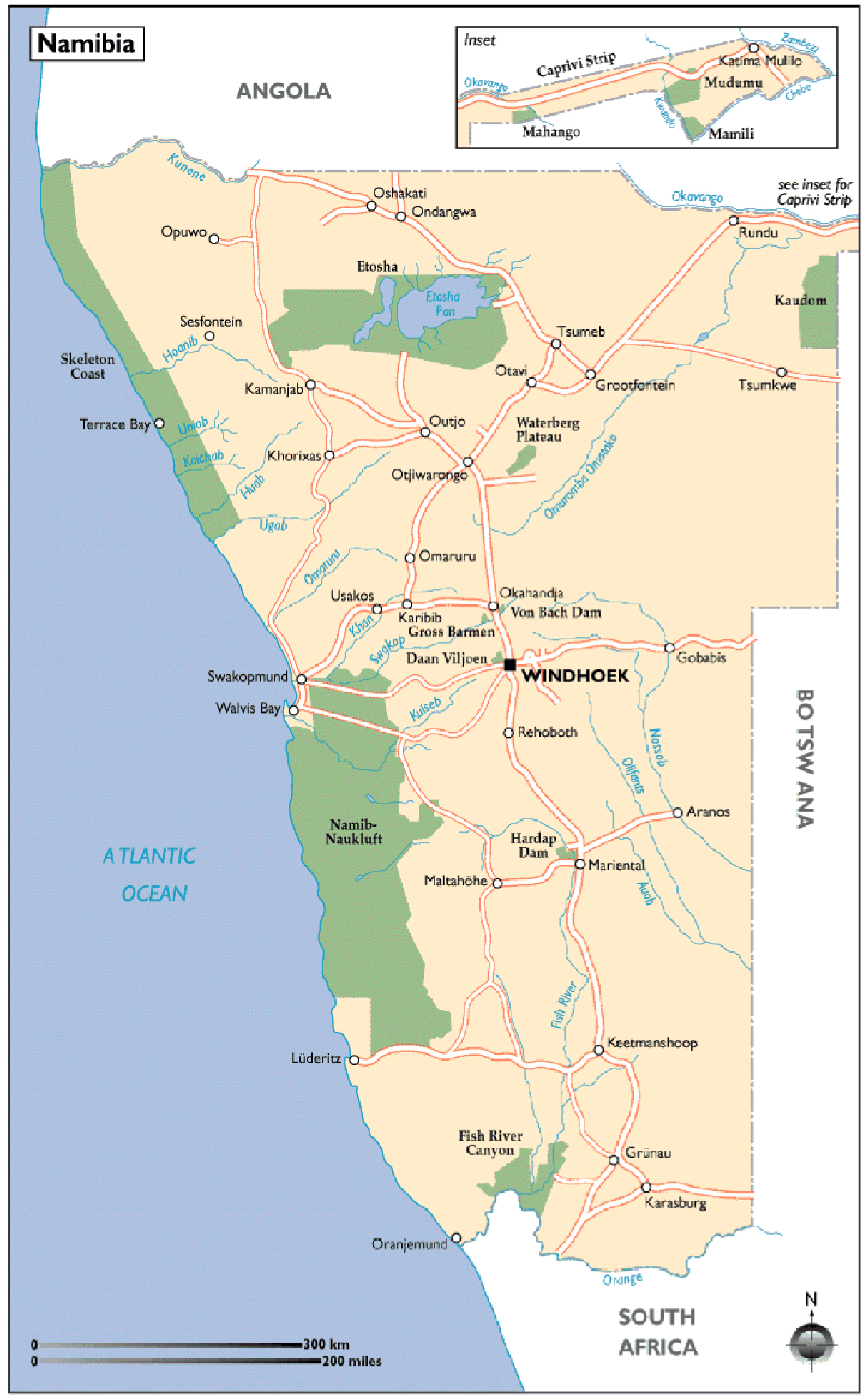 Detailed travel map of Namibia. Namibia detailed travel map | Vidiani