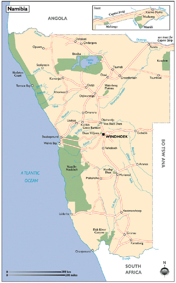 Detailed travel map of Namibia. Namibia detailed travel map.