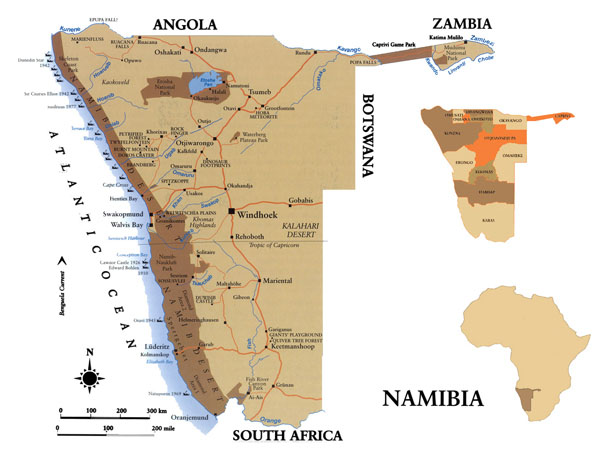 Full political map of Namibia. Namibia full political map.