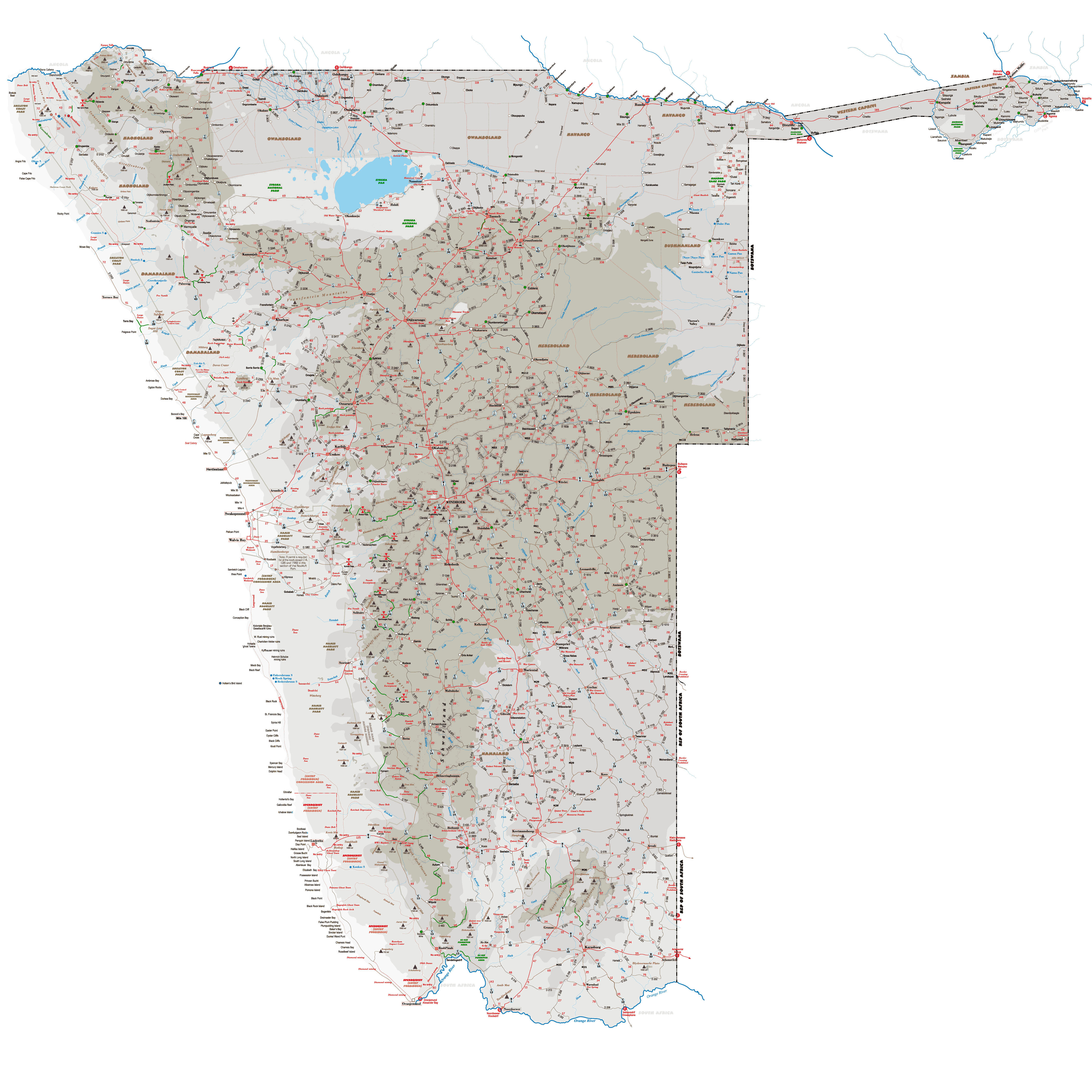 Detailed Farm Map Namibia Large Detailed Road Map Of Namibia With All Cities, Villages And Other |  Vidiani.com | Maps Of All Countries In One Place