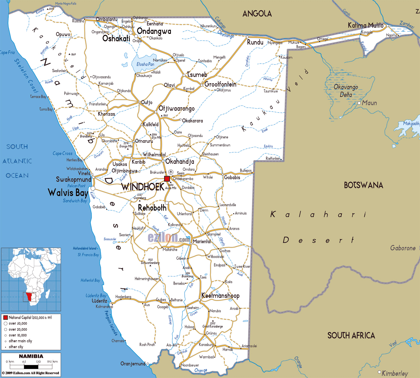 Large road map of Namibia. Namibia large road map Maps