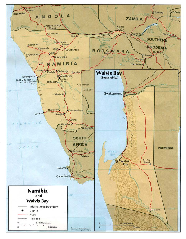 Political map of Namibia and Walvis Bay.