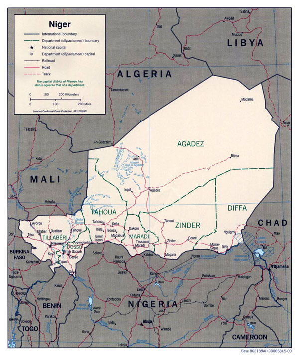 Detailed political and administrative map of Niger.