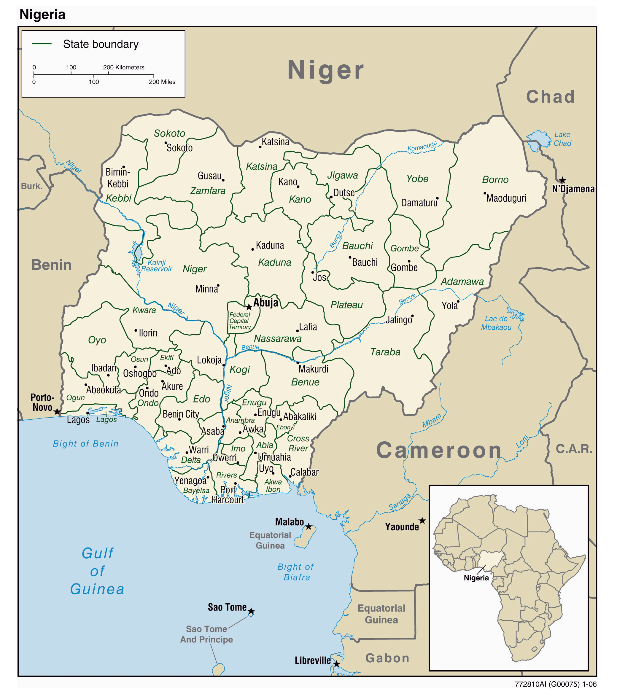 Administrative Map Of Nigeria With Major Cities Nigeria Administrative