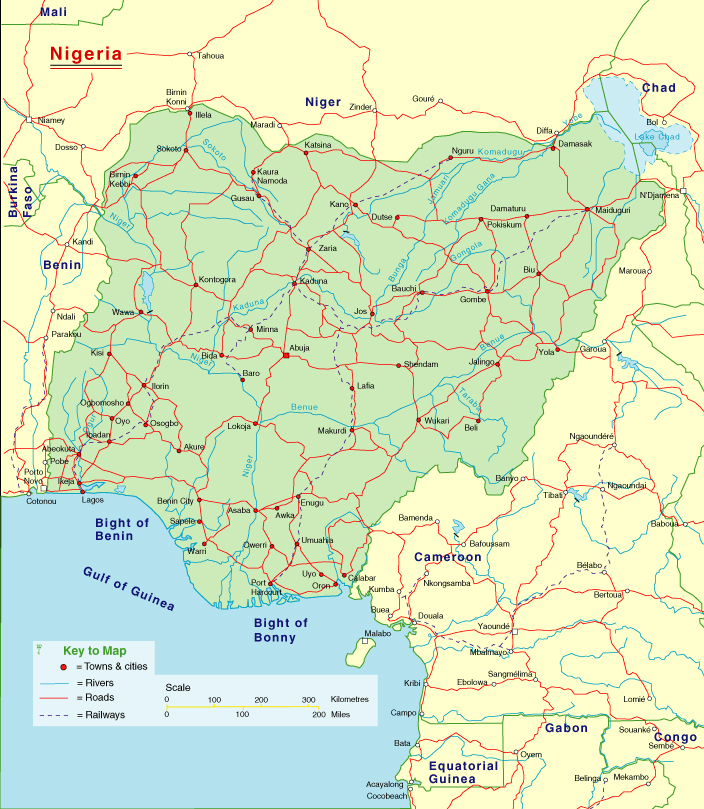 Detailed highways map of Nigeria. Nigeria detailed highways map.