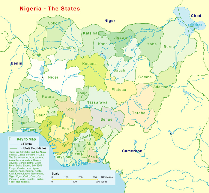 Detailed Nigeria states map. Nigeria detailed states map.