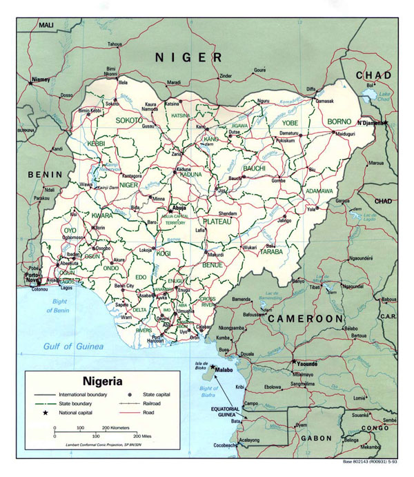 Detailed political and administrative map of Nigeria.