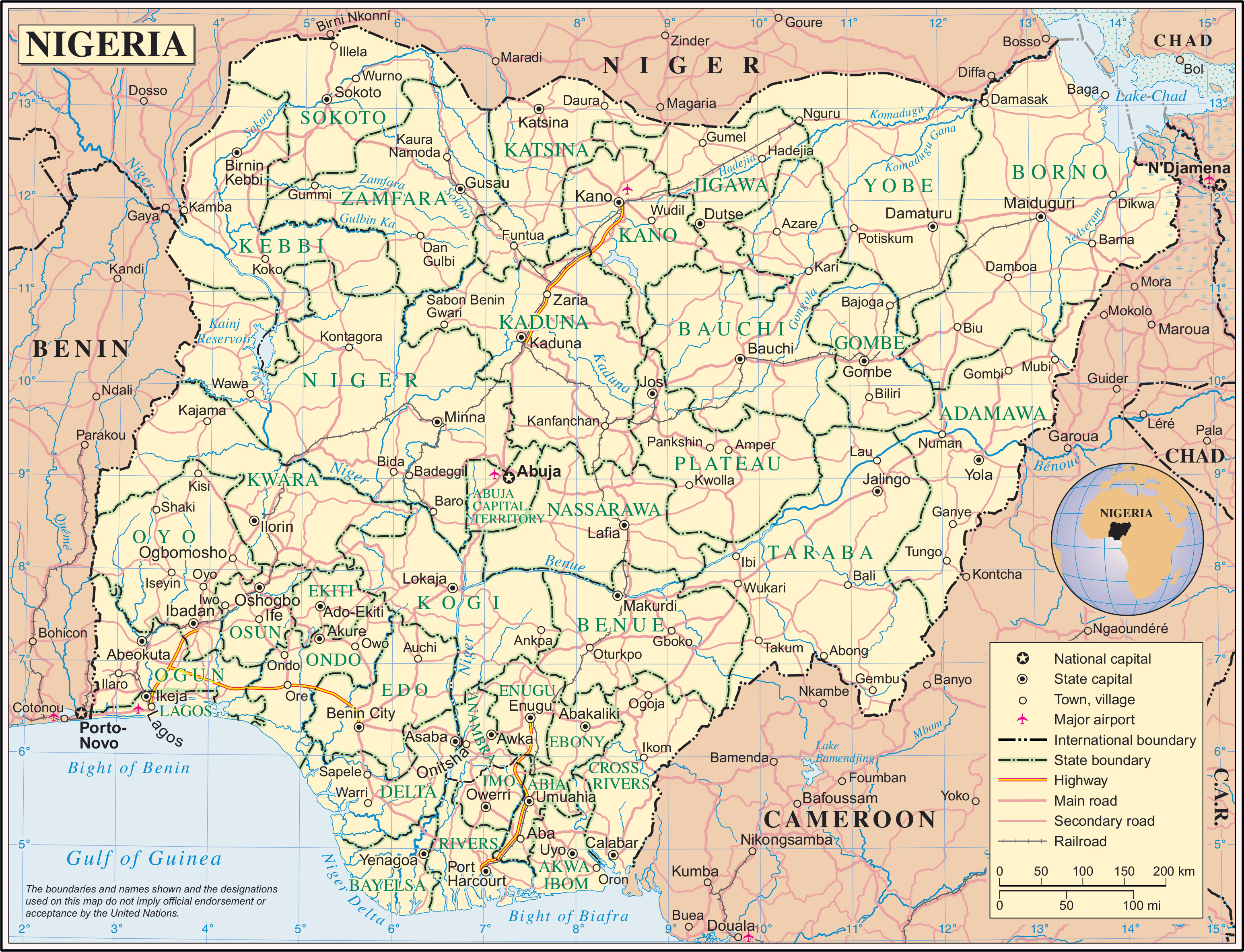 Large detailed political and administrative map of Nigeria ...