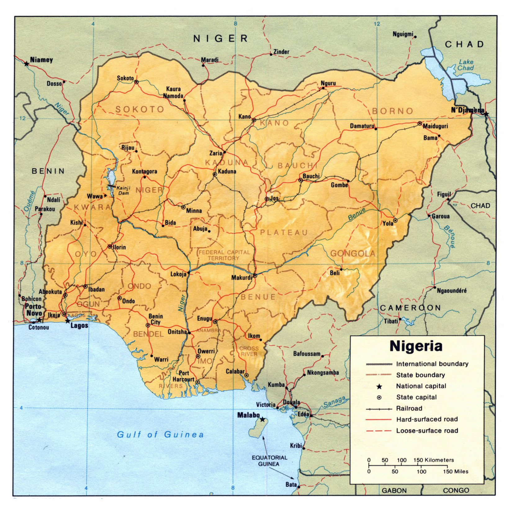 Nigeria Political And Relief Map Political And Relief Map Of Nigeria